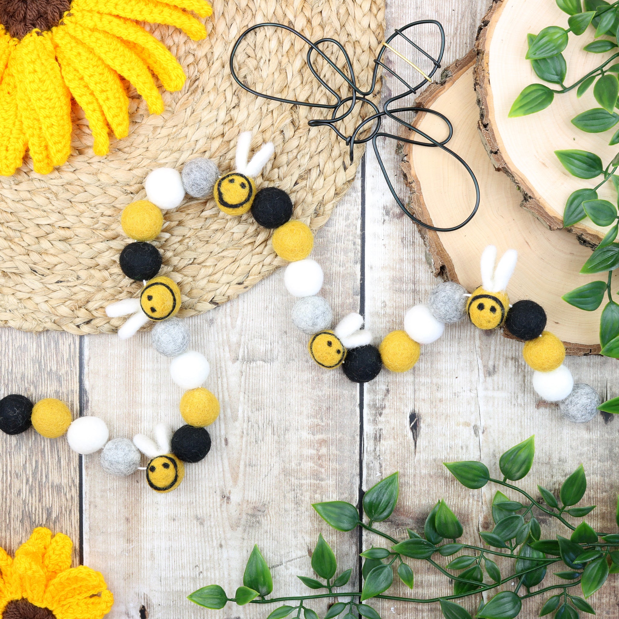 Honeybee garland, bee decor, bee mantle garland, bee swag, home is